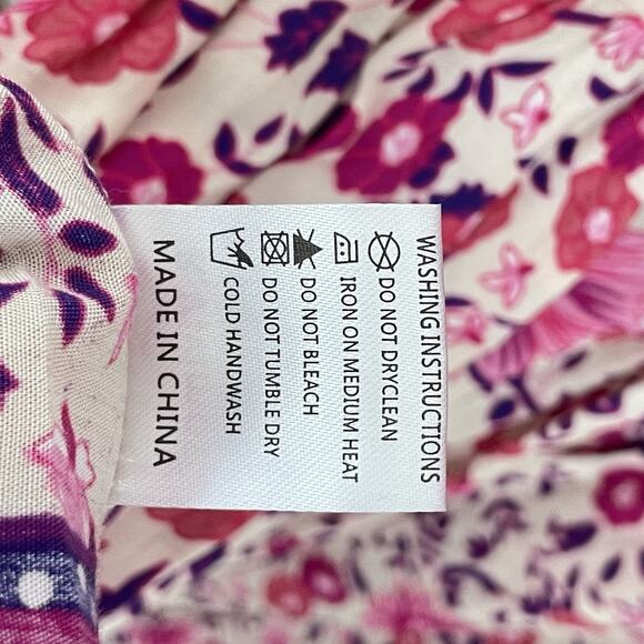 Maxi Dress XL Pink Purple Floral Prairie Boho Waist Tie Flowy Hippie Festival - Picture 7 of 11